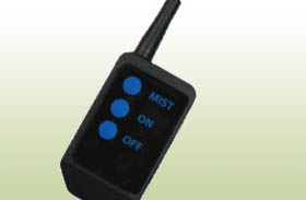 The Mosquito Misting unit uses a remote control for automatic insect control